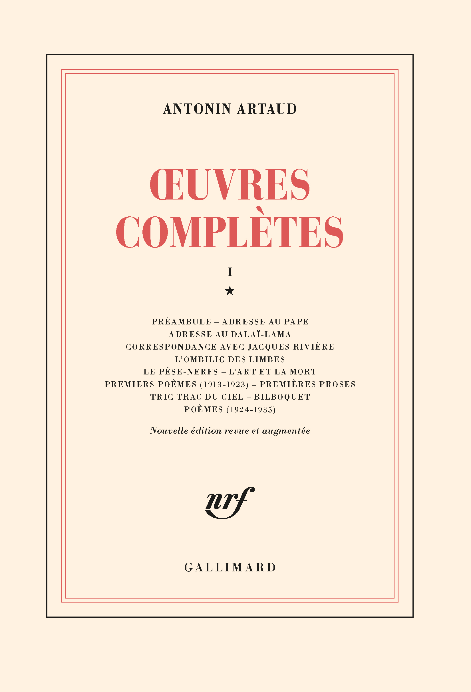Œuvres complètes I, 1 de Antonin Artaud | Gallimard